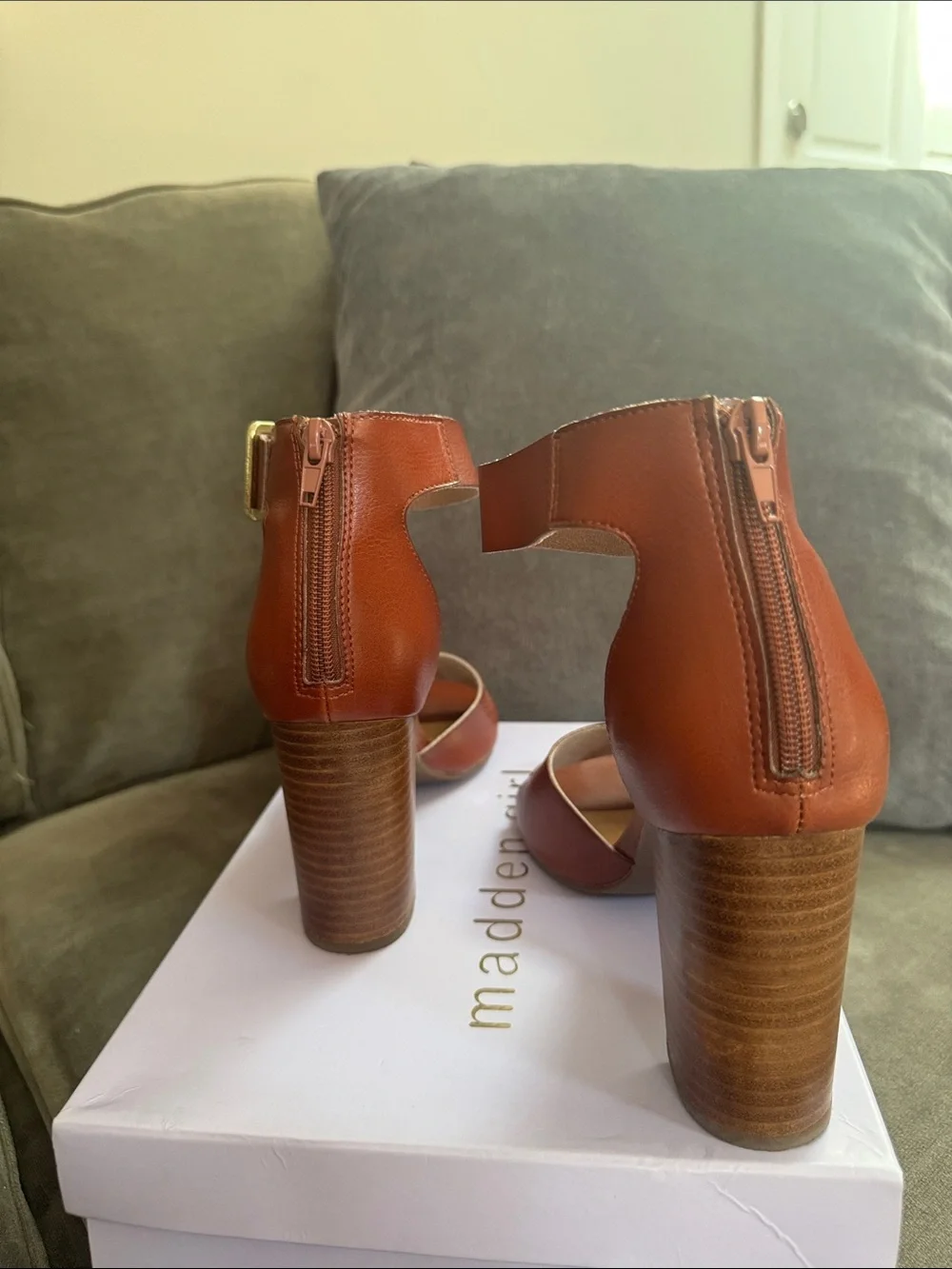 Madden Girl Cognac Block Heel Sandals